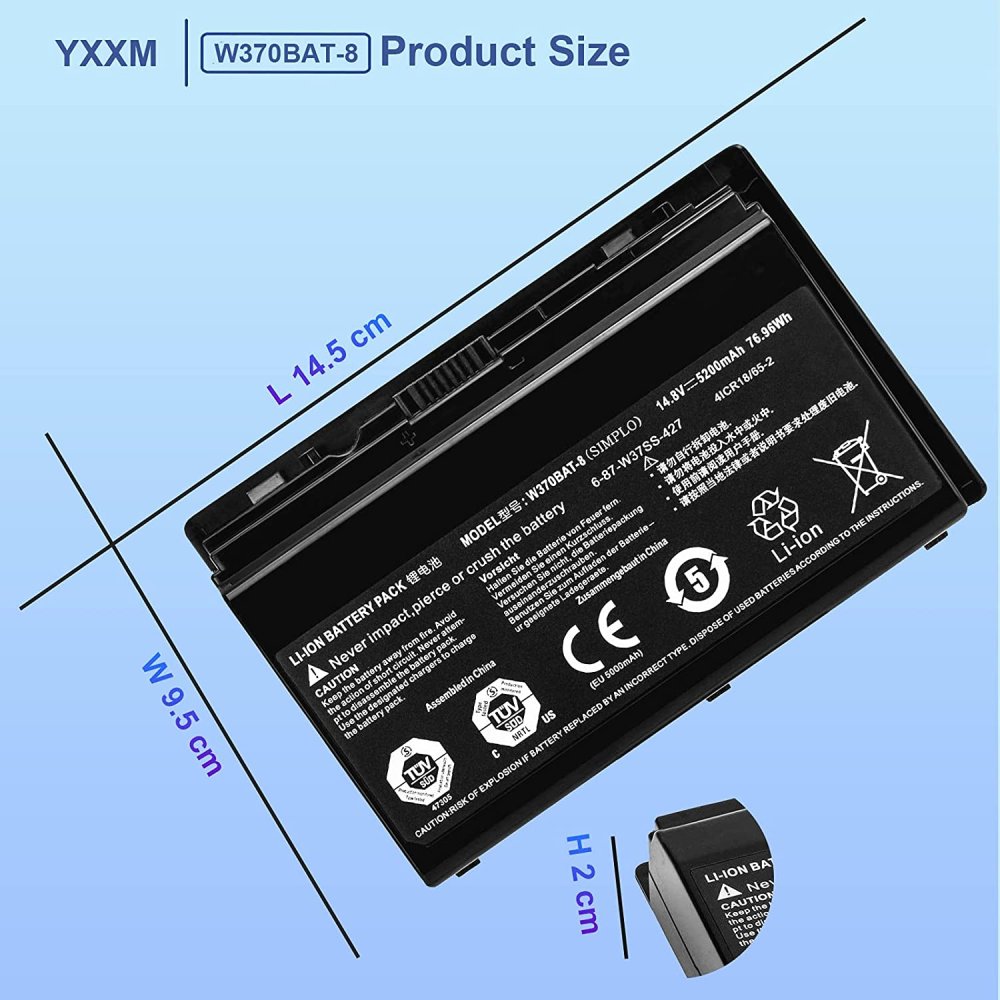 5200mAh 8Buňky Baterie Clevo W350ET W350ETQ W370ET W350ST W350STQ W370ST