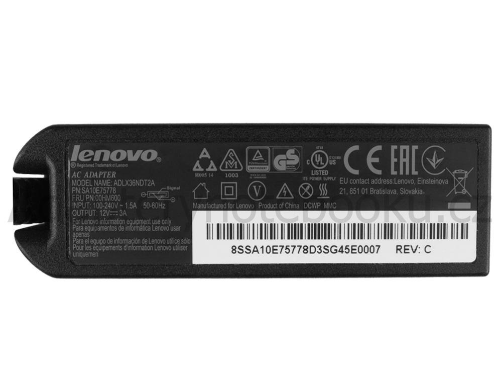 36W AC Adaptér Nabíječka Lenovo ThinkPad 10 20C1 Z3795 20C1002UUS 20C1001AUS